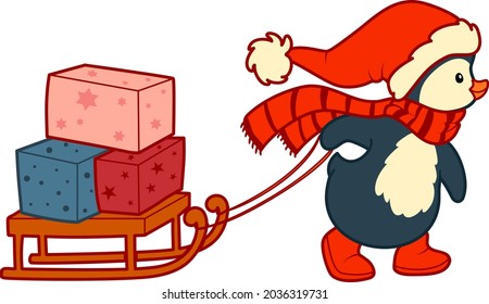 Christmas cartoons clip art. Christmas penguin vector illustration