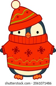 Christmas Cartoons Clip Art. Christmas Penguin Clipart Vector Illustration