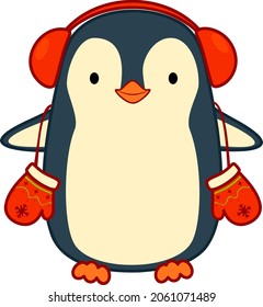 Christmas Cartoons Clip Art. Christmas Penguin Clipart Vector Illustration