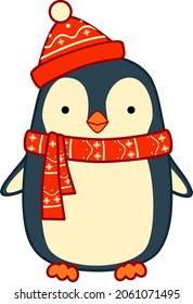 Christmas Cartoons Clip Art. Christmas Penguin Clipart Vector Illustration