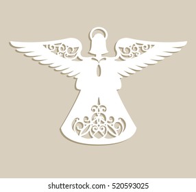 Christmas carved openwork angel. A template for laser cutting. Picture perfect for decorations holiday tree, greeting card, interior design, stencil production, for kids and family art creativity