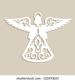 Christmas carved openwork angel. A template for laser cutting. Picture perfect for decorations holiday tree, greeting card, interior design, stencil production, for kids and family art creativity