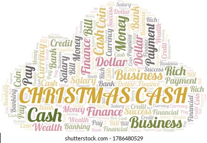 Weihnachts-Bargeld-Typografie, Vektor Wort Cloud.