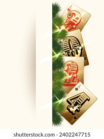 Christmas casino banner, New 2024 year.  with poker cards, vector illustration