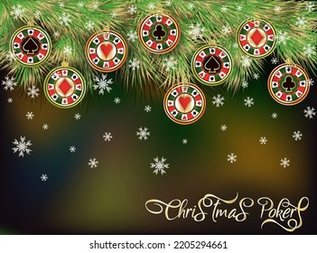 Christmas Casino banner with poker chip, vector illustration	