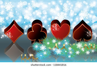 Christmas casino banner with poker elements, vector illustration