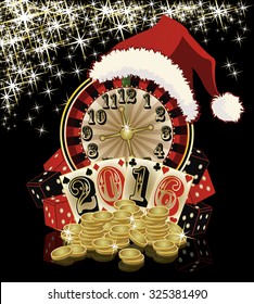 Christmas casino card, New 2016 Year, vector illustration