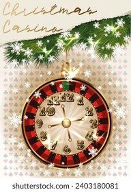 Christmas casino card, New 2024 year. poker clock,  vector illustration