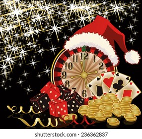 Christmas casino and happy new year card, vector illustration