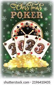Christmas casino invitation card, New 2023 year, vector illustration