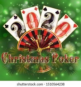 Christmas casino poker banner, new 2020 year, vector illustration