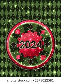 Christmas casino poker chip 2024 new year. vector illustration	