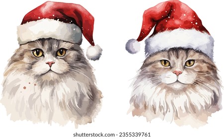 Christmas cat clipart, isolated vector illustration.