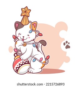 christmas cat cute vector illustration design