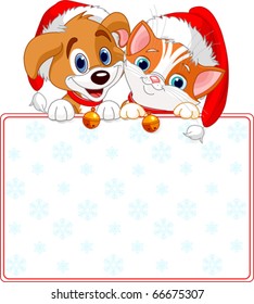 Christmas Cat and dog holding sign (add your own message)