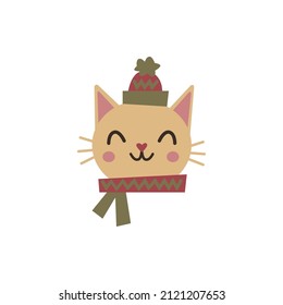 Christmas cat face, Merry Christmas icon of cute cats with accessories