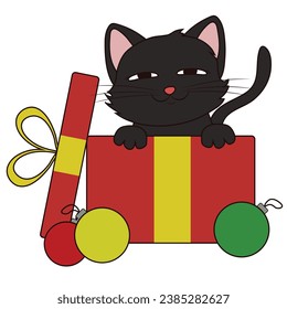 Christmas cat as a gift. Vector illustration.