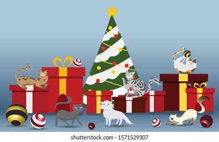 Christmas Cat Greeting Vector illustration