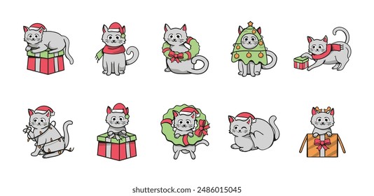 Christmas Cat Illustration Set Collection