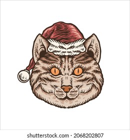 christmas cat illustration vector design
