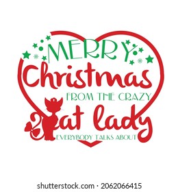 Christmas cat lady t shirt vector typography design