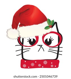 Christmas cat in red Santa hat  vector