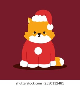 Navidades gato en sombrero de Santa Claus y personaje de dibujos animados de Vector de disfraces.