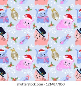 Christmas cat seamless pattern background