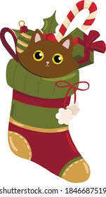Christmas cat in sock vector 