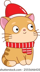 Christmas cat sticker. Cat Vector Illustration Cartoon, Clipart, Christmas style.