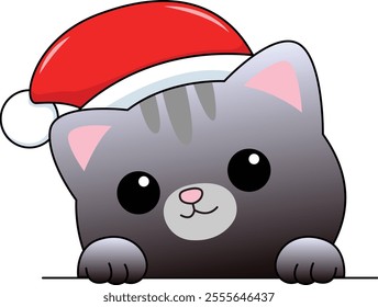 Christmas cat sticker. Cat Vector Illustration Cartoon, Clipart, Christmas style.