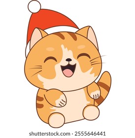 Christmas cat sticker. Cat Vector Illustration Cartoon, Clipart, Christmas style.