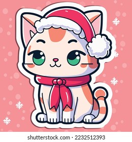 Christmas cat sticker, xmas kitty character stickers. New-year collection