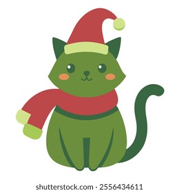 Christmas cat vector art illustration