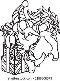 Christmas Cat Vector Clip Art, Black and White