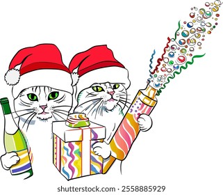 Christmas Cats Festive Vector Illustration