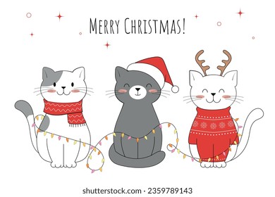 Christmas cats. Funny cats. Christmas vector illustration. Merry Christmas!