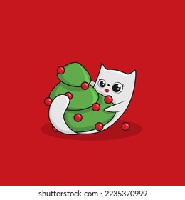 Christmas cats, Merry Christmas illustrations of cute cats with accessories like a knitted hats, sweaters, scarfs