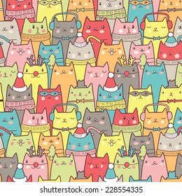 Christmas cats seamless pattern