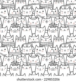 Christmas cats seamless pattern