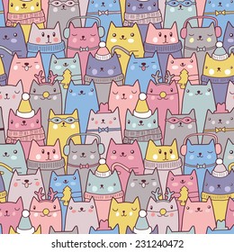 Christmas cats seamless pattern