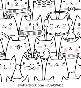 Christmas cats seamless pattern