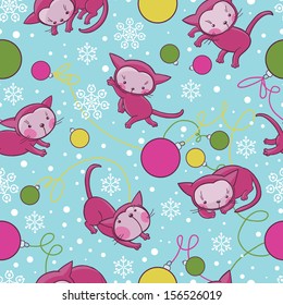 Christmas Cats Seamless Pattern. VECTOR.