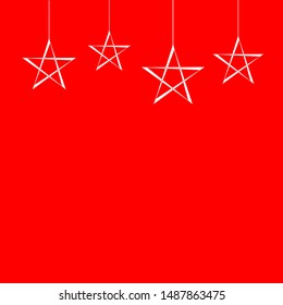 Christmas celebration background. white hanging star on red background.  Vector