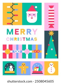 Christmas Celebration Card with Colorful Elements, Vector Illustration