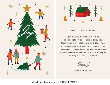 Christmas Celebration Card Template with People Illustration.
