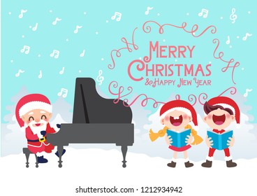 christmas celebration children choir and pianist santa background vector