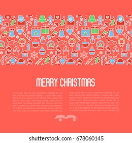 Christmas celebration concept with thin line new year and  symbols for banner, invitation, greeting card, print media. Vector illustration.