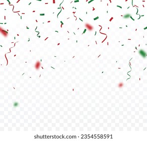 Christmas celebration confetti banner, green and red, isolated on white background