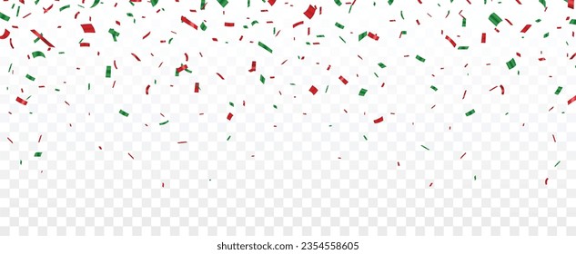 Christmas celebration confetti banner, green and red, isolated on white background